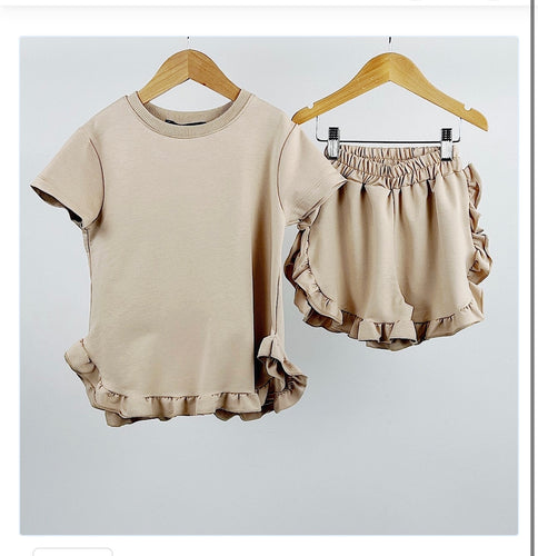 LUCIA BEIGE  Ruffle Top And Shorts Set (Next Day Delivery Available)