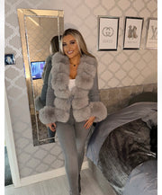 TARA Grey  Luxury Faux Fur Cardigan Next Day Delivery Avaliable)