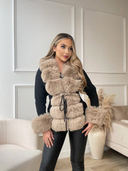 TARA Black /Brown Luxury Faux Fur Cardigan next day delivery