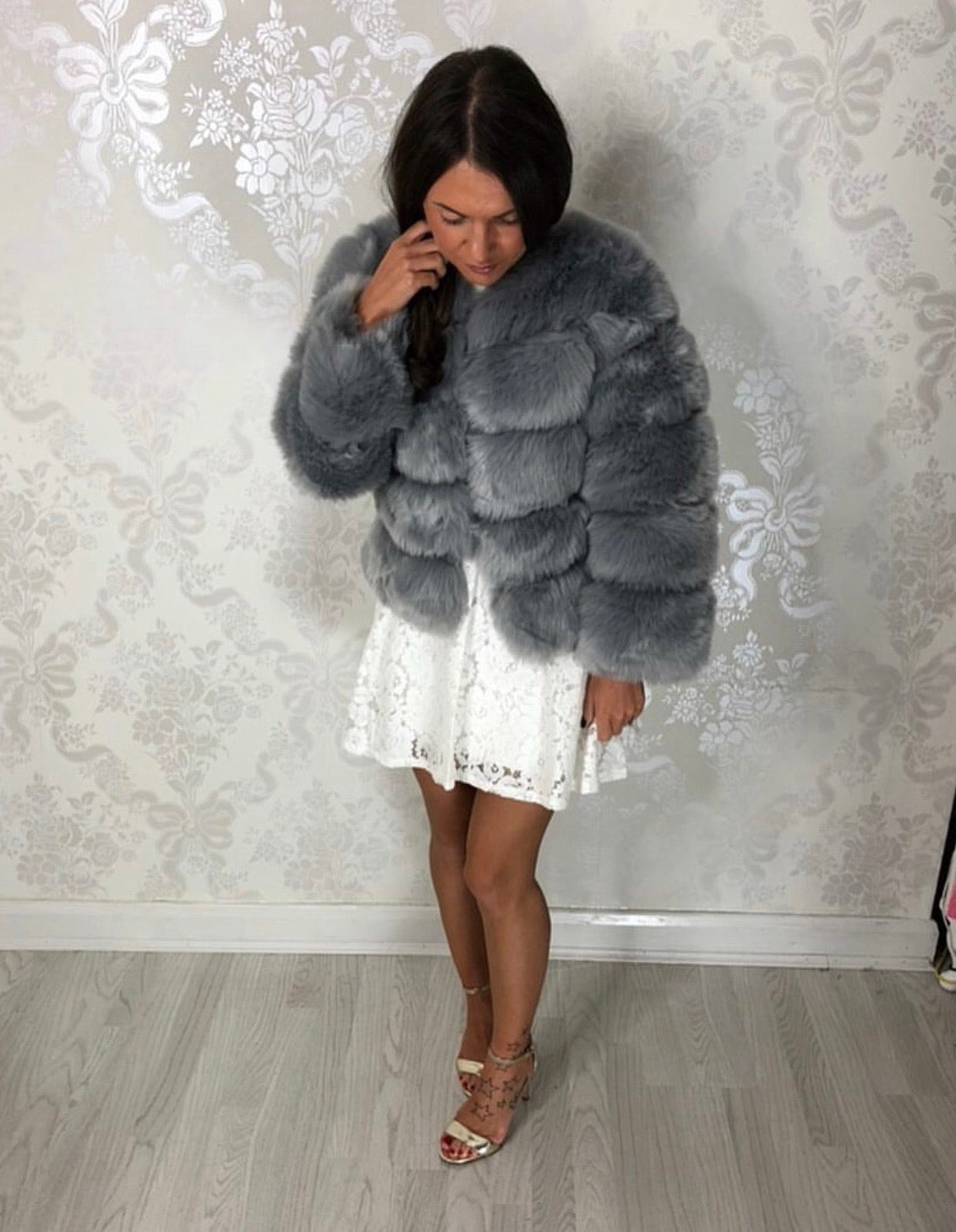 MILLIE Grey Faux Fox fur jacket Beaut Boutique