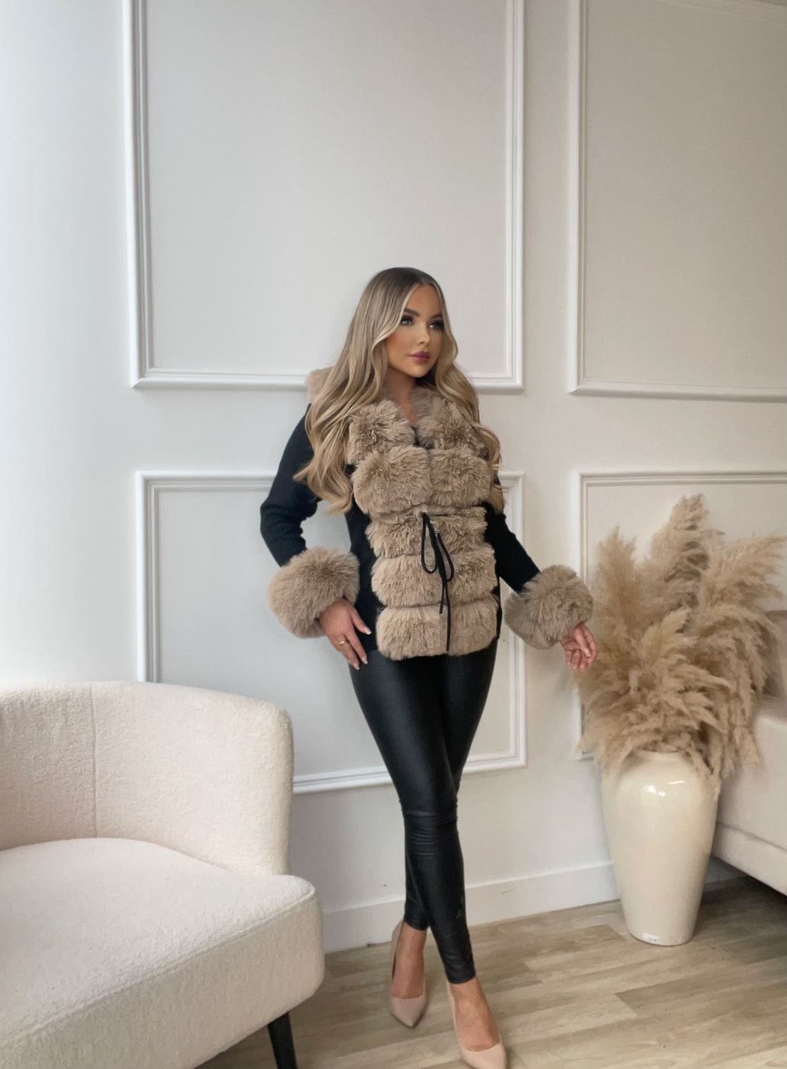 TARA Black /Brown Luxury Faux Fur Cardigan next day delivery