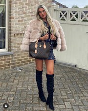 MILLIE Light Tan Faux Fox fur jacket next day delivery